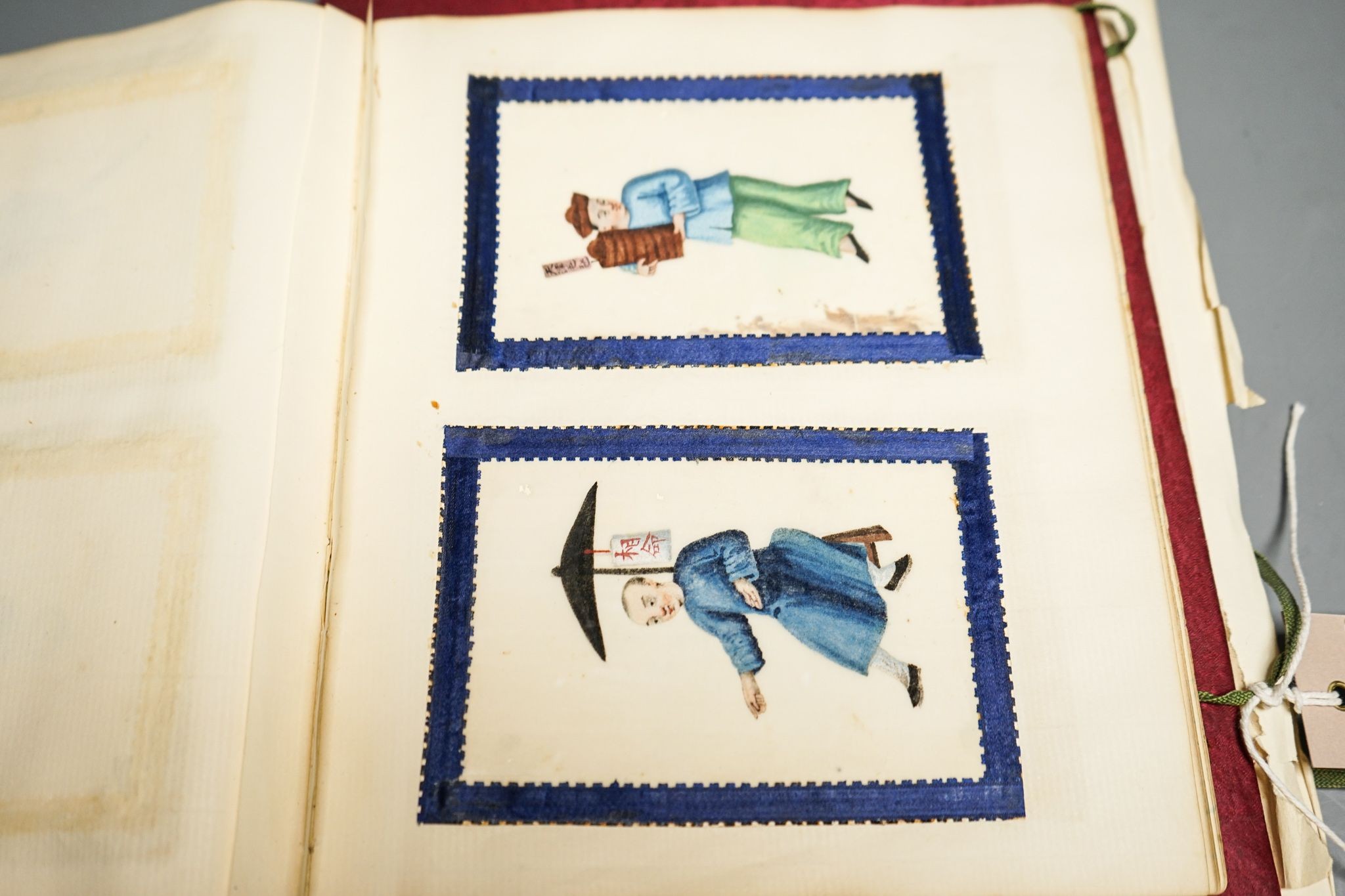 Three albums of assorted 19th century Chinese pith paintings of trades, mandarin figures and boats